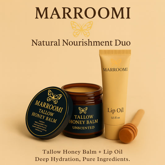 Natural Nourishment Duo – Tallow Honey Balm + Lip Oil